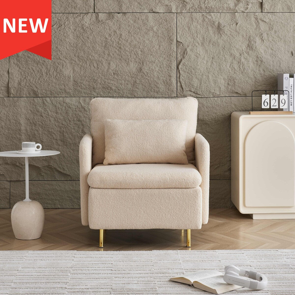 Modern Accent Chair,Sherpa Upholstered Cozy Comfy Armchair,Furry Reading Chair with Slim Armrest,Fuzzy Single Club Sofa Chairs