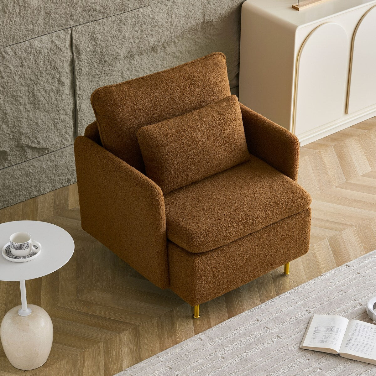 Modern Accent Chair,Sherpa Upholstered Cozy Comfy Armchair,Furry Reading Chair with Slim Armrest,Fuzzy Single Club Sofa Chairs