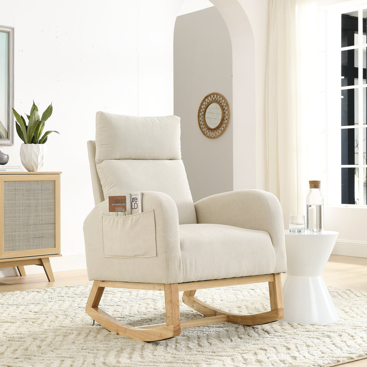 Modern Accent High Backrest Living Room Lounge Arm Rocking Chair