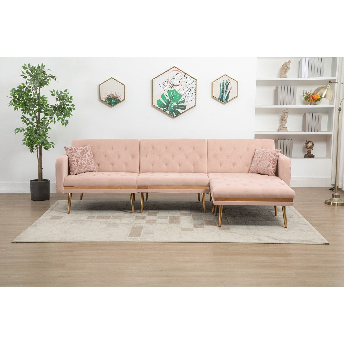 Modern Accent Sectional Sleeper Sofa with Split Back and Metal Legs