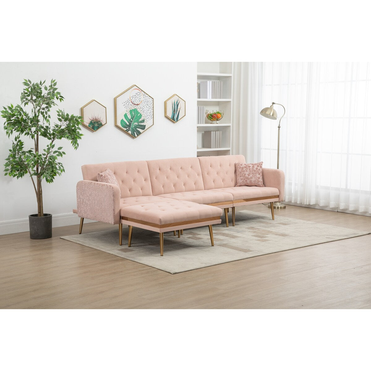 Modern Accent Sectional Sleeper Sofa with Split Back and Metal Legs