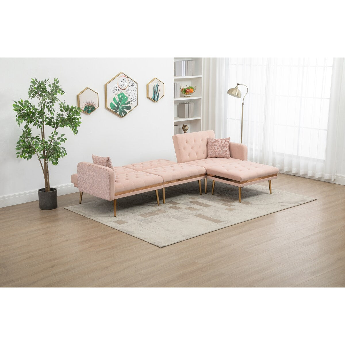 Modern Accent Sectional Sleeper Sofa with Split Back and Metal Legs