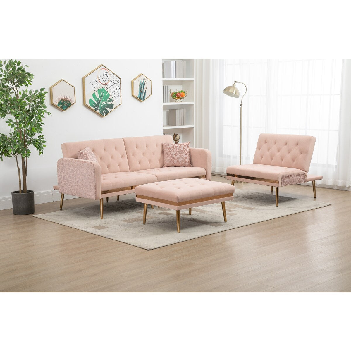 Modern Accent Sectional Sleeper Sofa with Split Back and Metal Legs