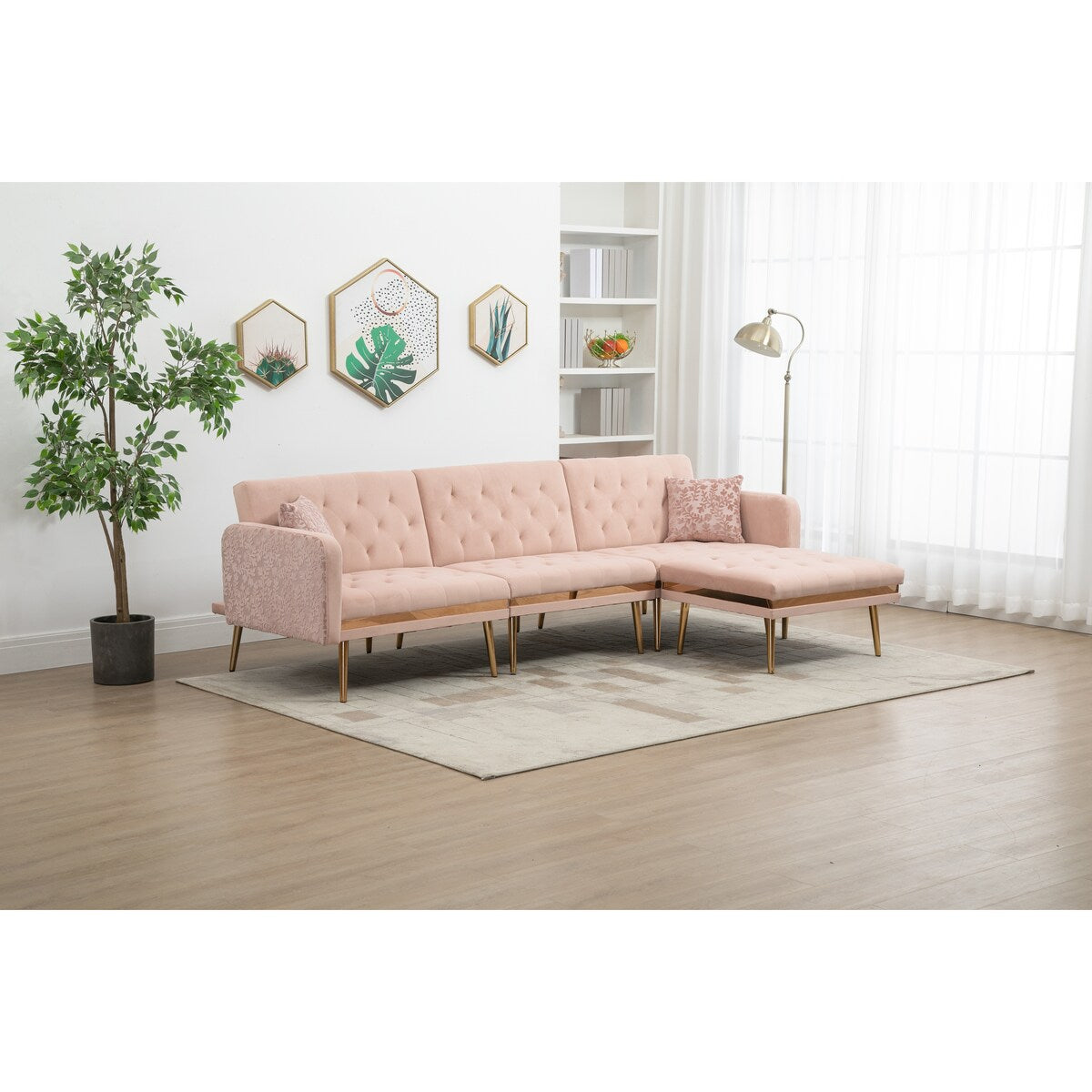 Modern Accent Sectional Sleeper Sofa with Split Back and Metal Legs