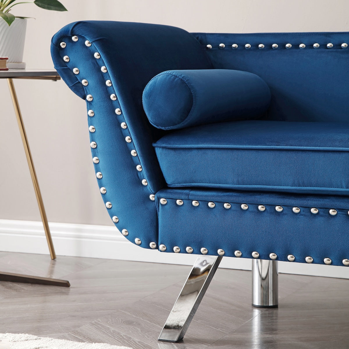Modern Accent Sofa Velvet Upholstered Loveseat Settee Nailhead Trimming Curved Backrest Rolled Arms Couch with Removable Cushion