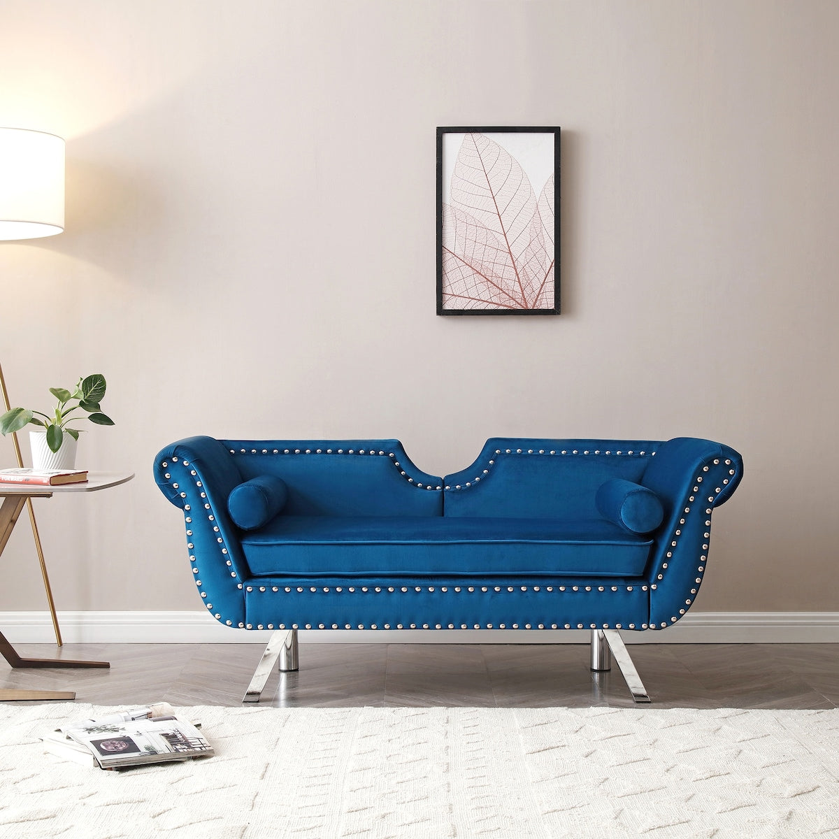 Modern Accent Sofa Velvet Upholstered Loveseat Settee Nailhead Trimming Curved Backrest Rolled Arms Couch with Removable Cushion