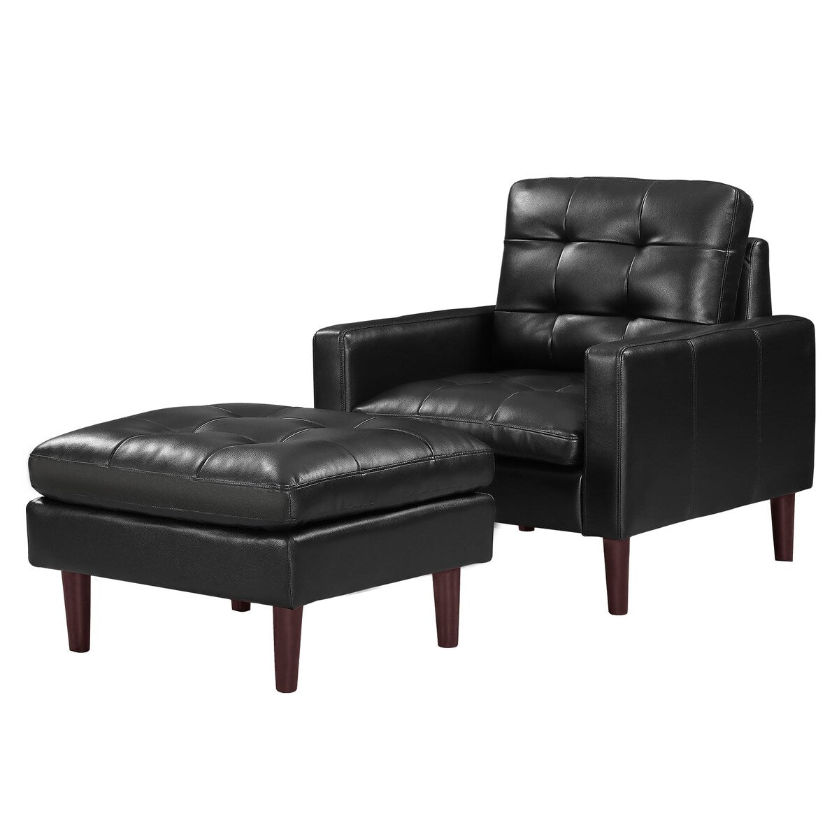Modern Air Leather and PVC Chair and Ottoman for Living Room Hotel,Black