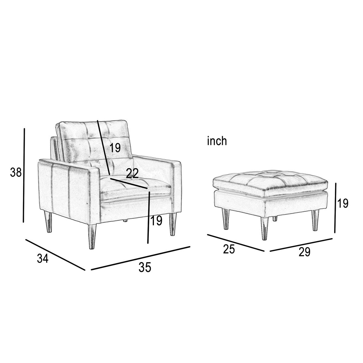 Modern Air Leather and PVC Chair and Ottoman for Living Room Hotel,Black