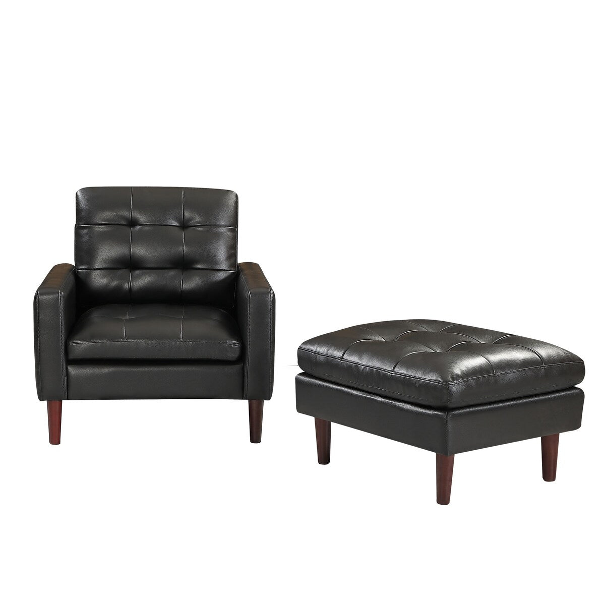 Modern Air Leather and PVC Chair and Ottoman for Living Room Hotel,Black