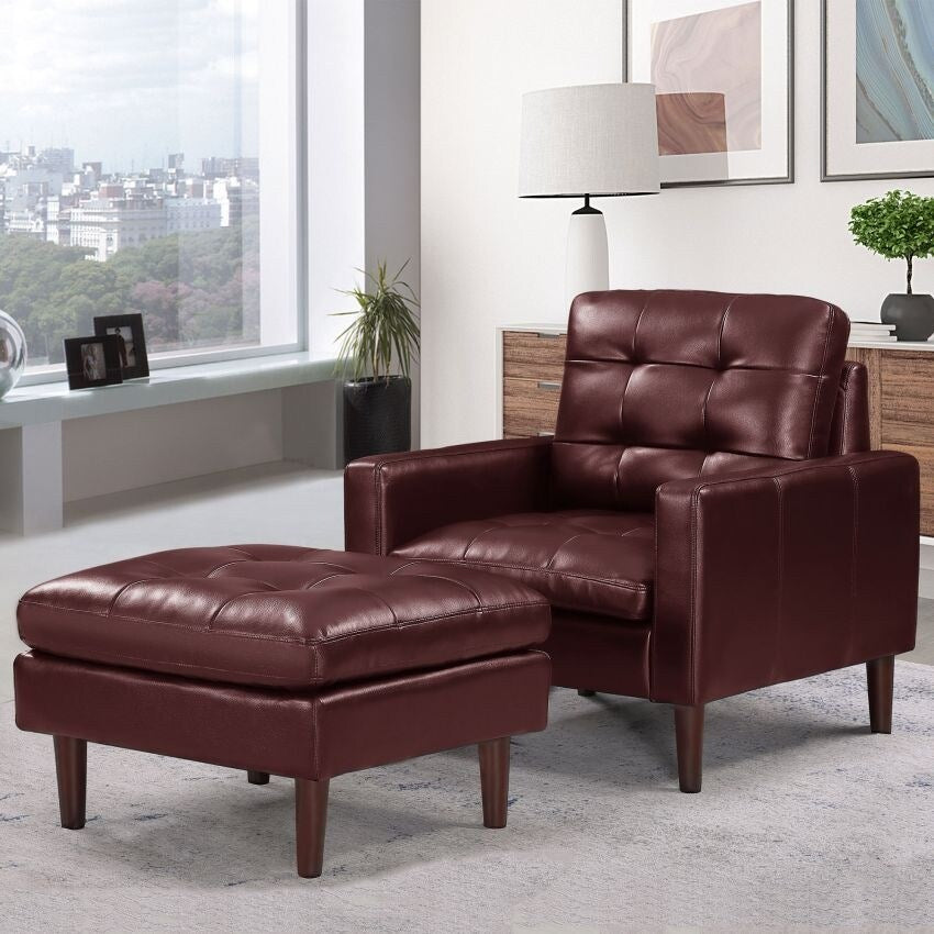 Modern Air Leather and PU Chair and Ottoman for Living Room