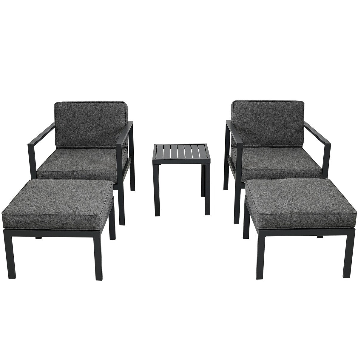 Modern Aluminum Alloy Outdoor Sofa Set with Grey Cushions and Coffee Table