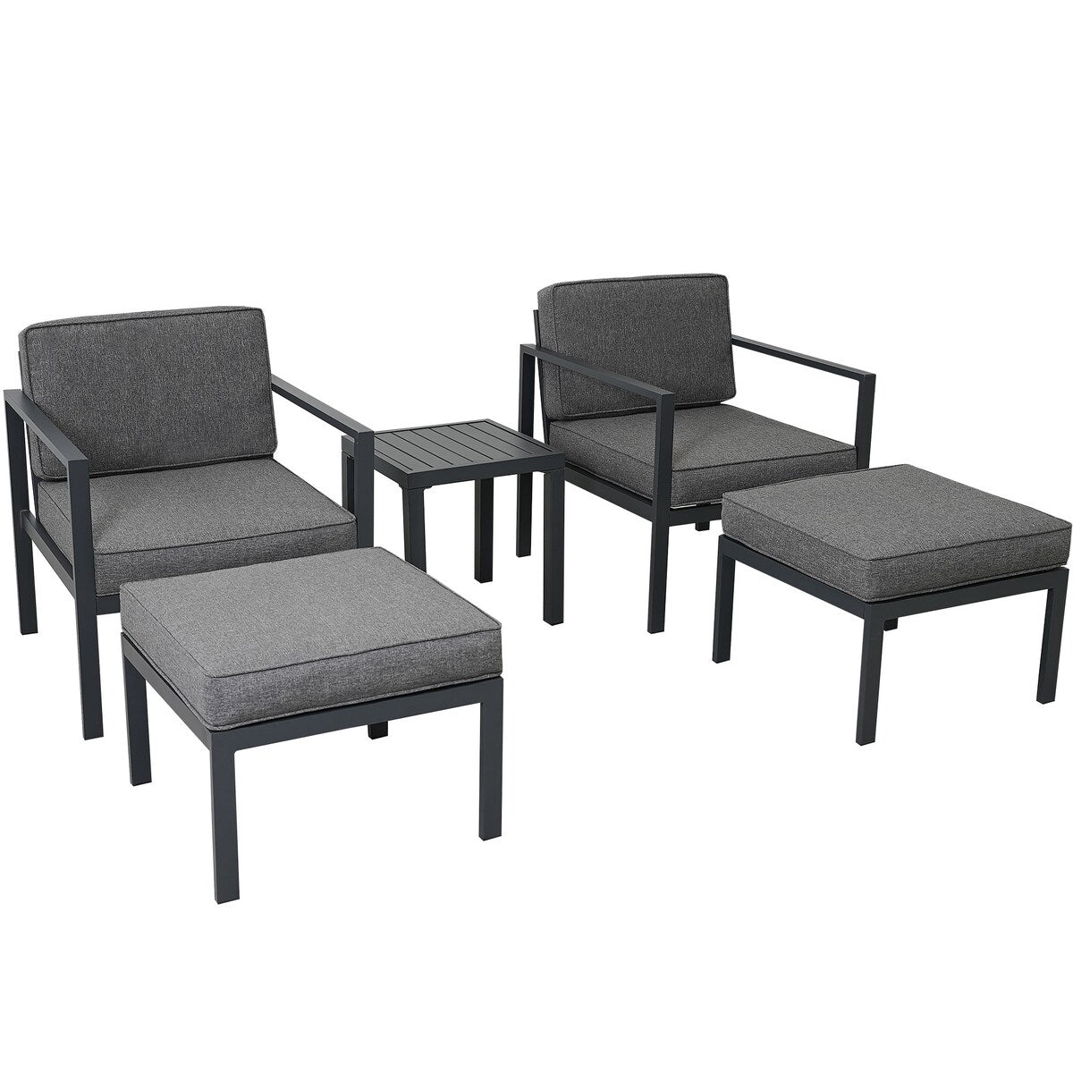 Modern Aluminum Alloy Outdoor Sofa Set with Grey Cushions and Coffee Table
