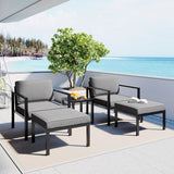 Modern Aluminum Alloy Outdoor Sofa Set with Grey Cushions and Coffee Table