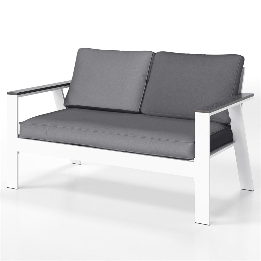 Modern Aluminum Patio Outdoor Couch Sofa With 2 Seater and Comfy Wood Grain Arm
