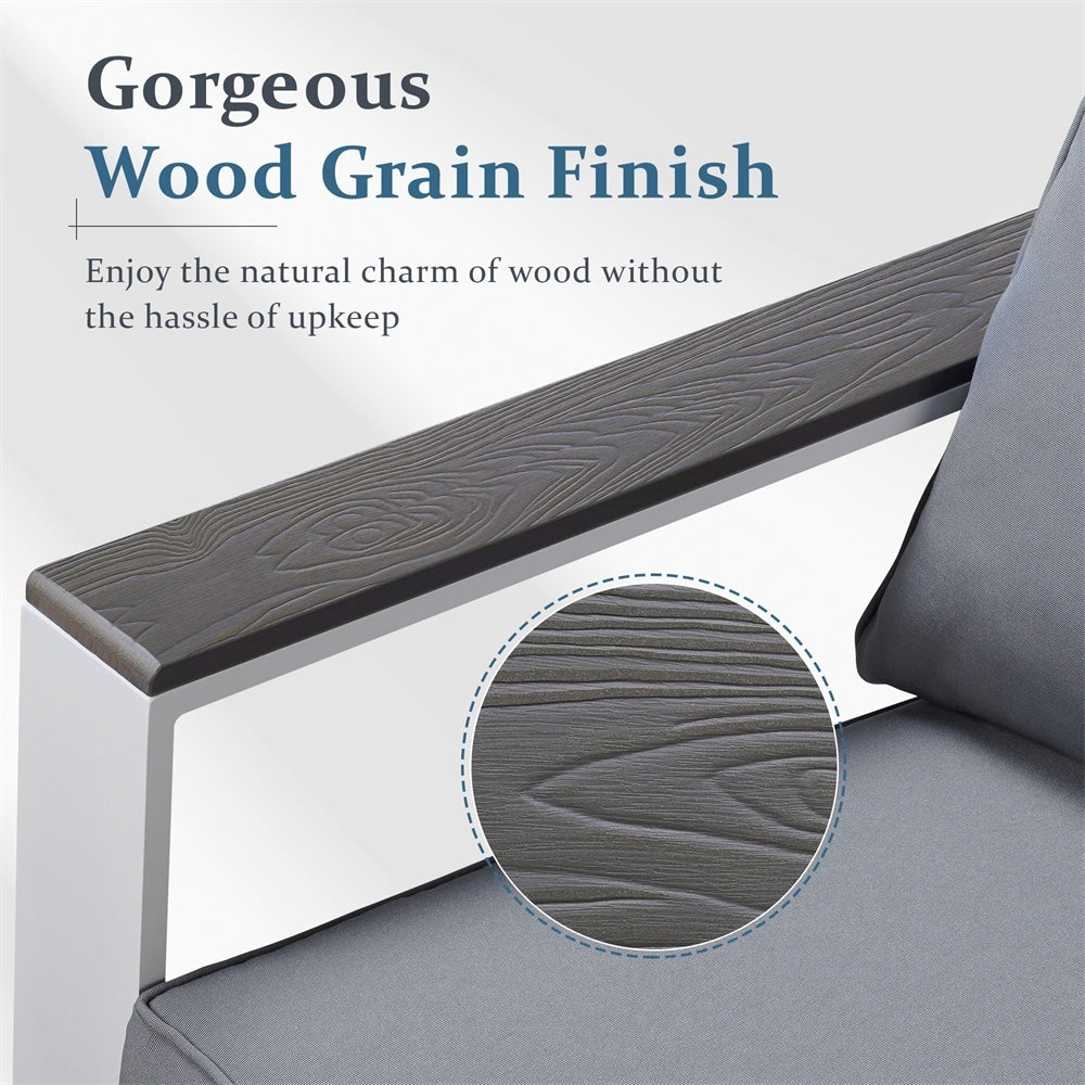 Modern Aluminum Patio Outdoor Couch Sofa With 2 Seater and Comfy Wood Grain Arm