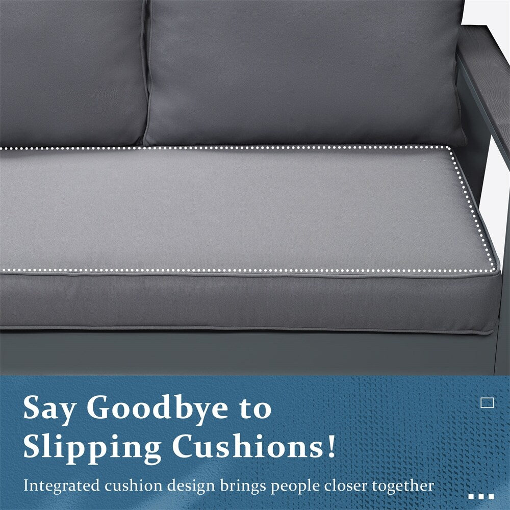 Modern Aluminum Patio Outdoor Couch Sofa With 2 Seater and Comfy Wood Grain Arm