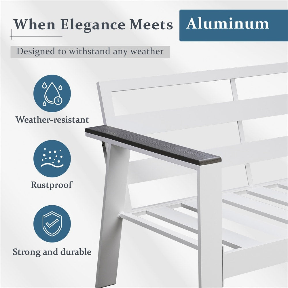 Modern Aluminum Patio Outdoor Couch Sofa With 2 Seater and Comfy Wood Grain Arm