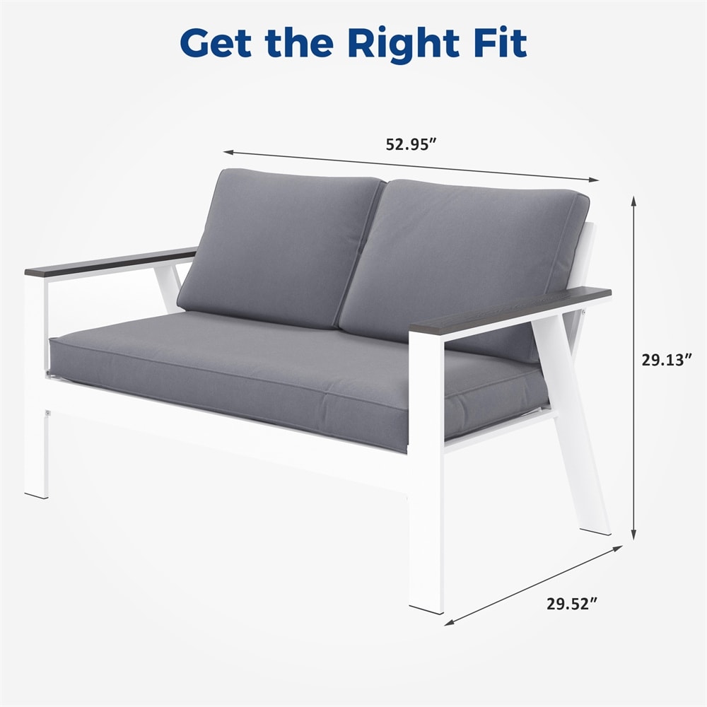 Modern Aluminum Patio Outdoor Couch Sofa With 2 Seater and Comfy Wood Grain Arm