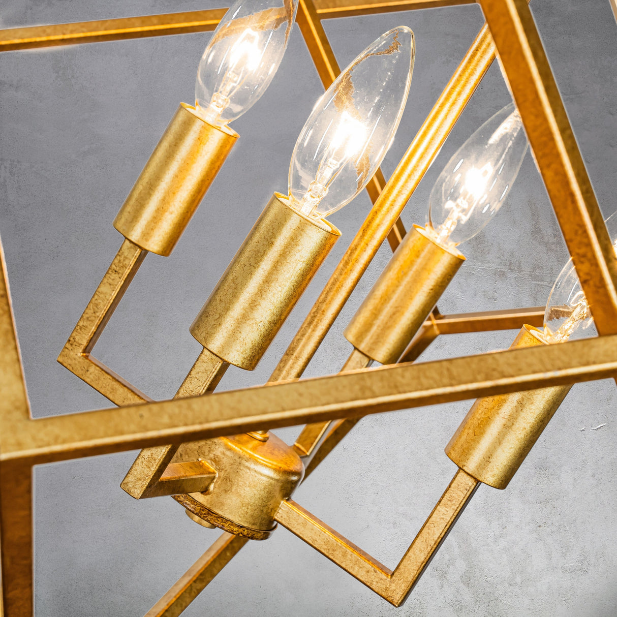 CraftHome Modern Antique Gold Geometric Chandelier 4-Light Adjustable Chain Metal Caged Chandelier - W25''