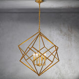 CraftHome Modern Antique Gold Geometric Chandelier 4-Light Adjustable Chain Metal Caged Chandelier - W25''