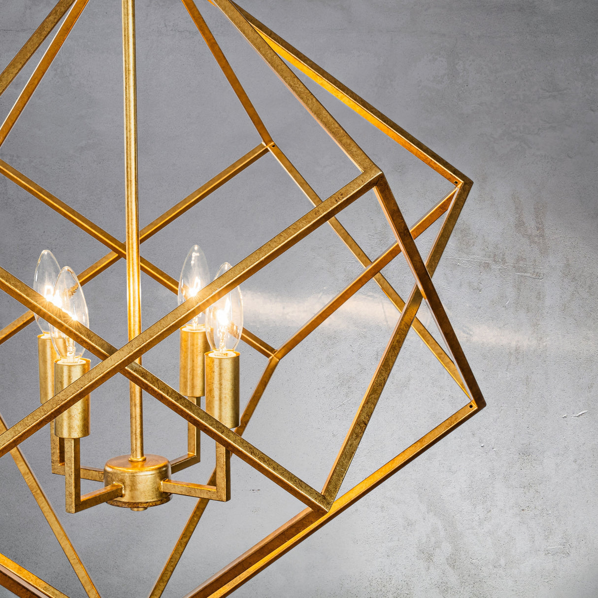 CraftHome Modern Antique Gold Geometric Chandelier 4-Light Adjustable Chain Metal Caged Chandelier - W25''
