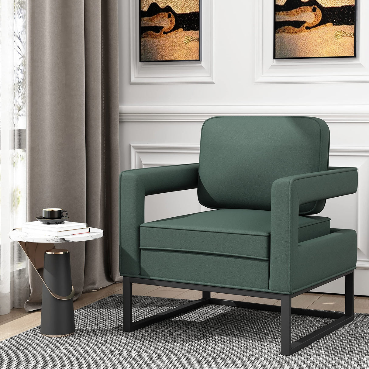 Modern Arm Accent Chair, Mid Century Living Room Chair Upholstered Lounge Chair