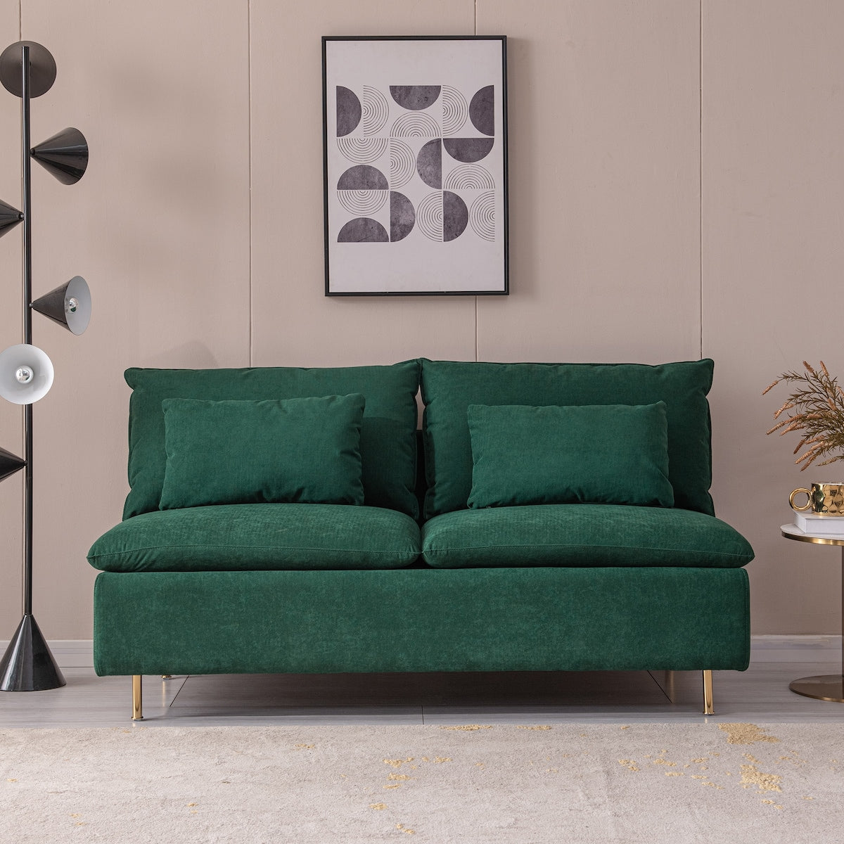 Modern Armless Loveseat Sofa with Throw Pillows and Thickened Seat Cushions, Hardwood Frame Couch for Compact Small Places