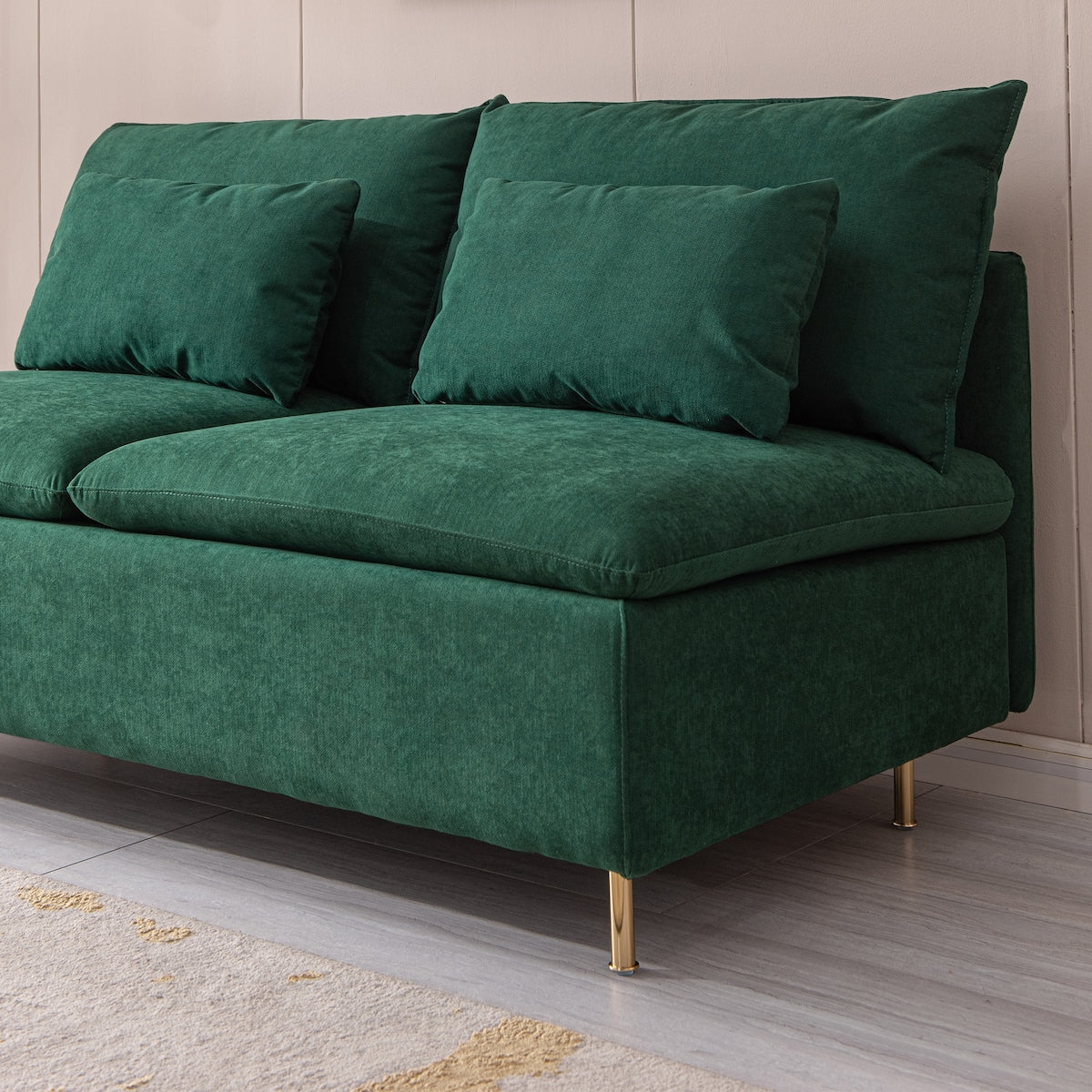 Modern Armless Loveseat Sofa with Throw Pillows and Thickened Seat Cushions, Hardwood Frame Couch for Compact Small Places
