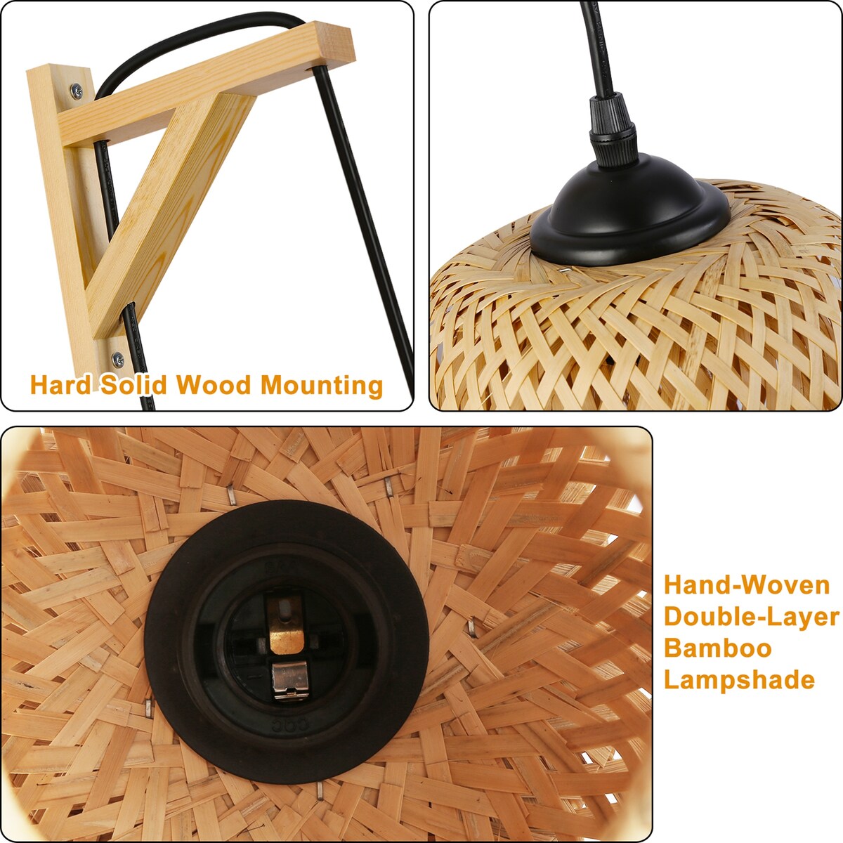 Modern Bamboo Plug in Wall Light Fixture with Switch - Farmhouse Hand Woven Rattan Drop-Shaped Wicker lampshade for Living Room