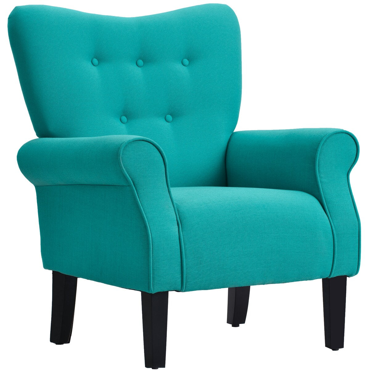 Modern Baroque Design Wing Back Accent Chair Living Room Flared-Rolled Arms Chair with Button-Tufted Back and Wooden Legs