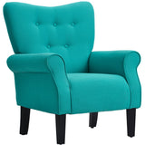 Modern Baroque Design Wing Back Accent Chair Living Room Flared-Rolled Arms Chair with Button-Tufted Back and Wooden Legs