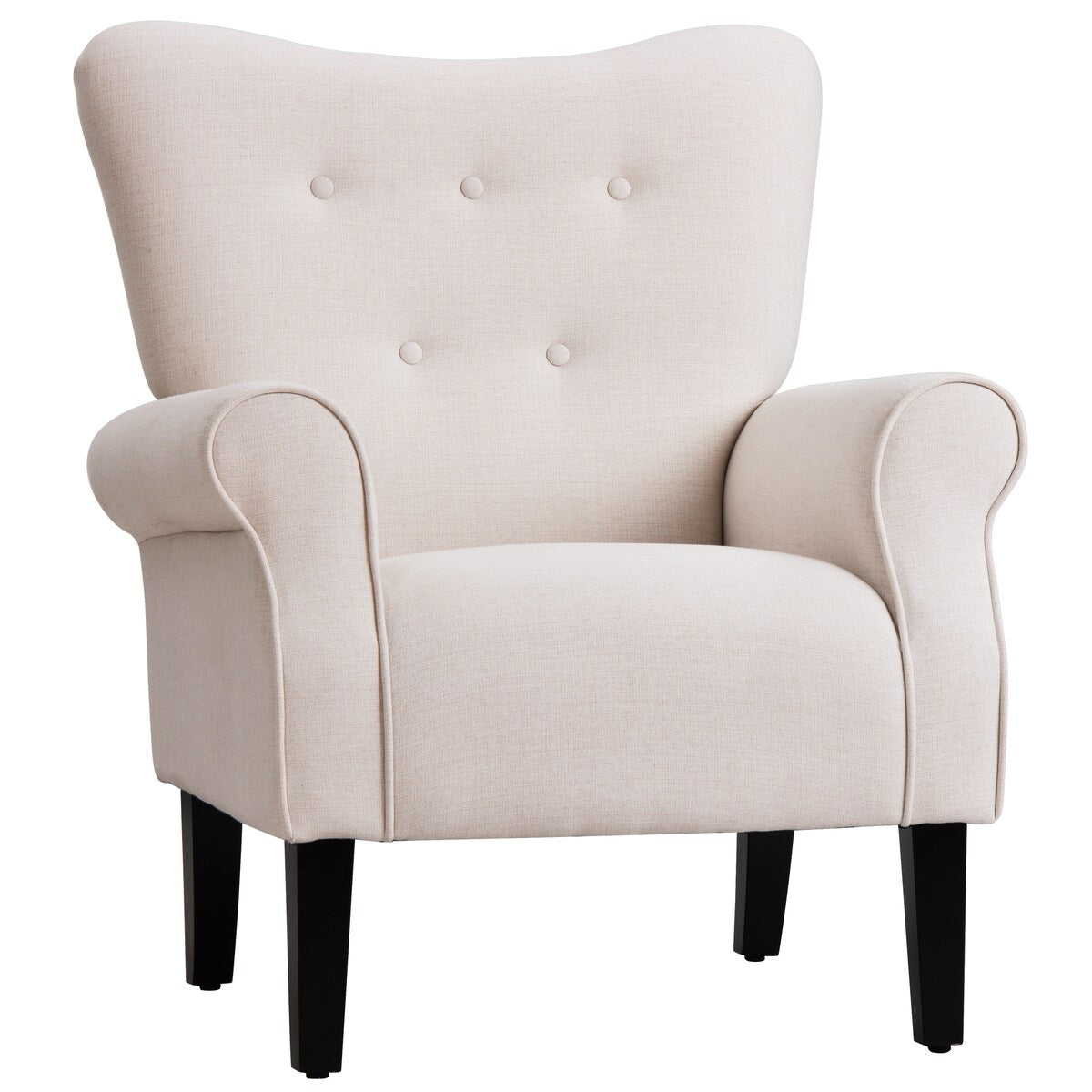Modern Baroque Design Wing Back Accent Chair Living Room Flared-Rolled Arms Chair with Button-Tufted Back and Wooden Legs