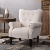 Modern Baroque Design Wing Back Accent Chair Living Room Flared-Rolled Arms Chair with Button-Tufted Back and Wooden Legs