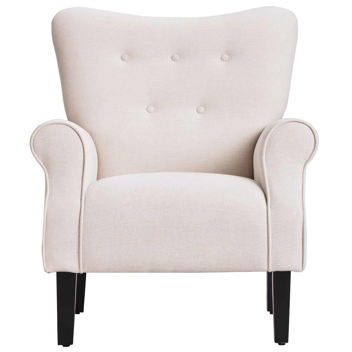 Modern Baroque Design Wing Back Accent Chair Living Room Flared-Rolled Arms Chair with Button-Tufted Back and Wooden Legs