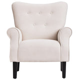 Modern Baroque Design Wing Back Accent Chair Living Room Flared-Rolled Arms Chair with Button-Tufted Back and Wooden Legs