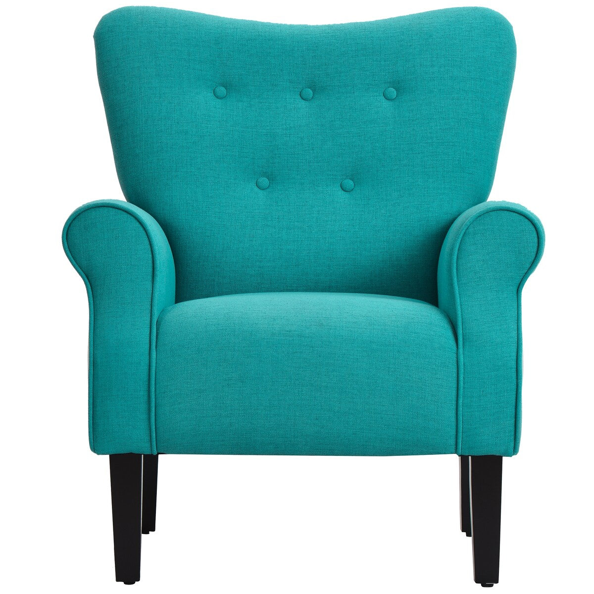 Modern Baroque Design Wing Back Accent Chair Living Room Flared-Rolled Arms Chair with Button-Tufted Back and Wooden Legs