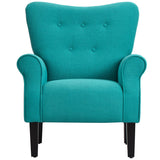 Modern Baroque Design Wing Back Accent Chair Living Room Flared-Rolled Arms Chair with Button-Tufted Back and Wooden Legs