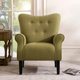 Modern Baroque Design Wing Back Accent Chair Living Room Flared-Rolled Arms Chair with Button-Tufted Back and Wooden Legs