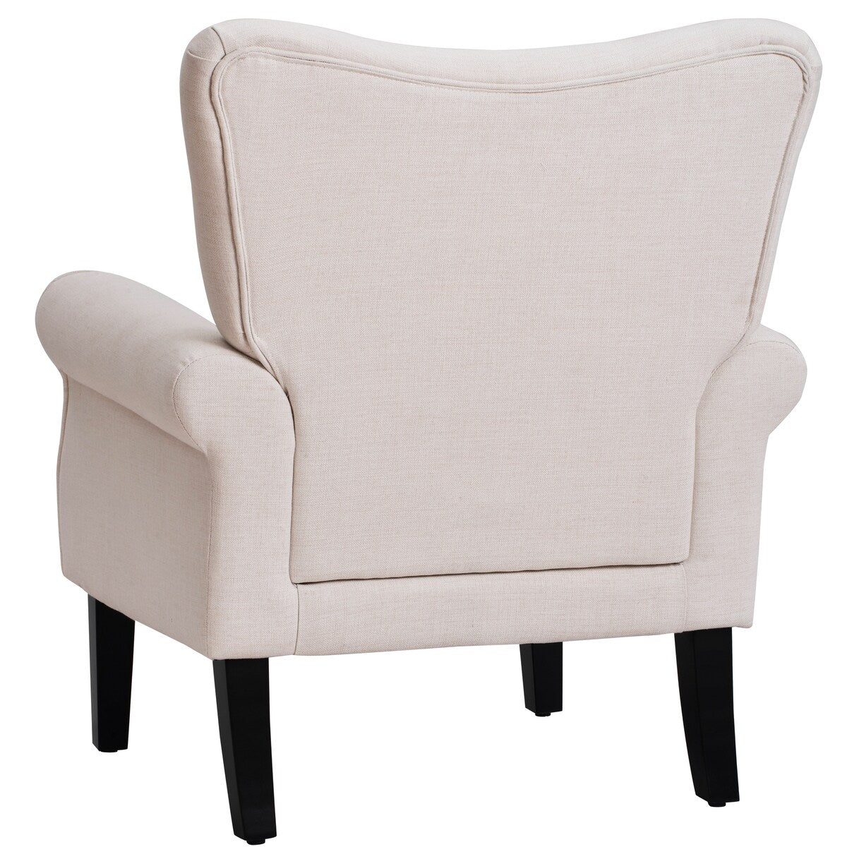 Modern Baroque Design Wing Back Accent Chair Living Room Flared-Rolled Arms Chair with Button-Tufted Back and Wooden Legs