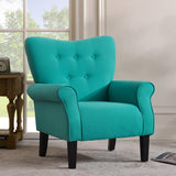 Modern Baroque Design Wing Back Accent Chair Living Room Flared-Rolled Arms Chair with Button-Tufted Back and Wooden Legs