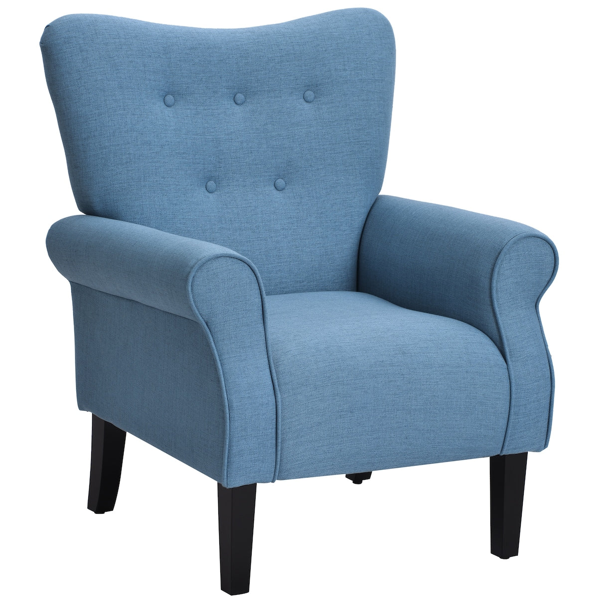 Modern Baroque Design Wing Back Accent Chair Living Room Flared-Rolled Arms Chair with Button-Tufted Back and Wooden Legs