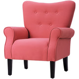 Modern Baroque Design Wing Back Accent Chair Living Room Flared-Rolled Arms Chair with Button-Tufted Back and Wooden Legs