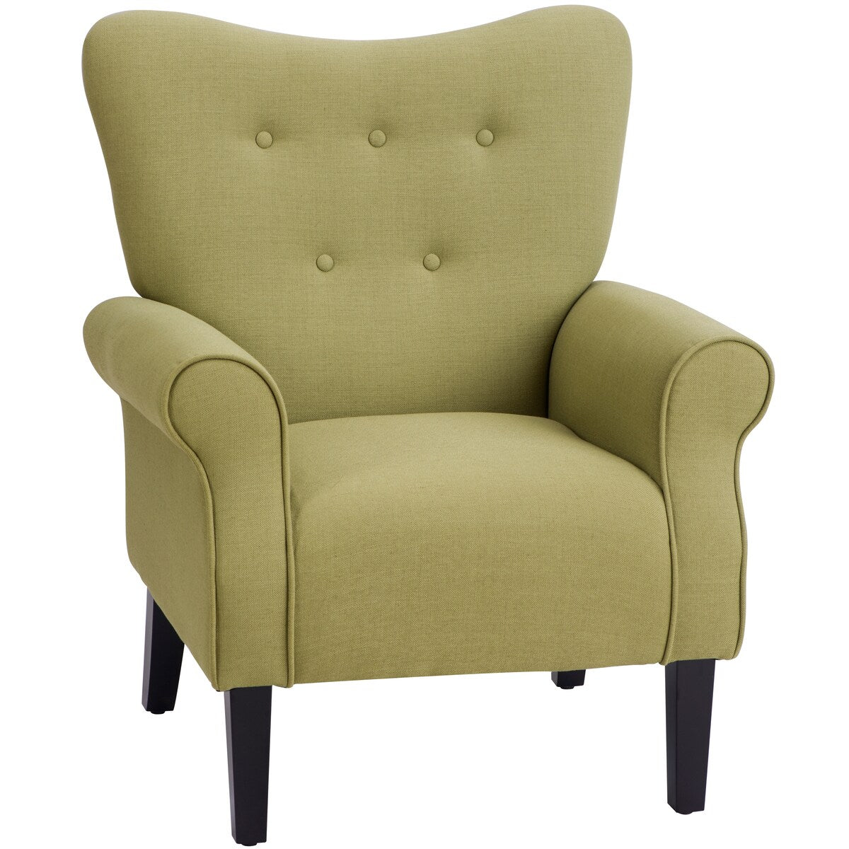 Modern Baroque Design Wing Back Accent Chair Living Room Flared-Rolled Arms Chair with Button-Tufted Back and Wooden Legs