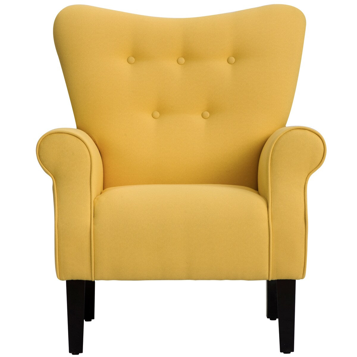 Modern Baroque Design Wing Back Accent Chair Living Room Flared-Rolled Arms Chair with Button-Tufted Back and Wooden Legs