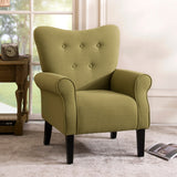 Modern Baroque Design Wing Back Accent Chair Living Room Flared-Rolled Arms Chair with Button-Tufted Back and Wooden Legs