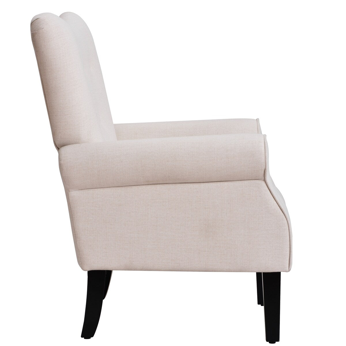 Modern Baroque Design Wing Back Accent Chair Living Room Flared-Rolled Arms Chair with Button-Tufted Back and Wooden Legs