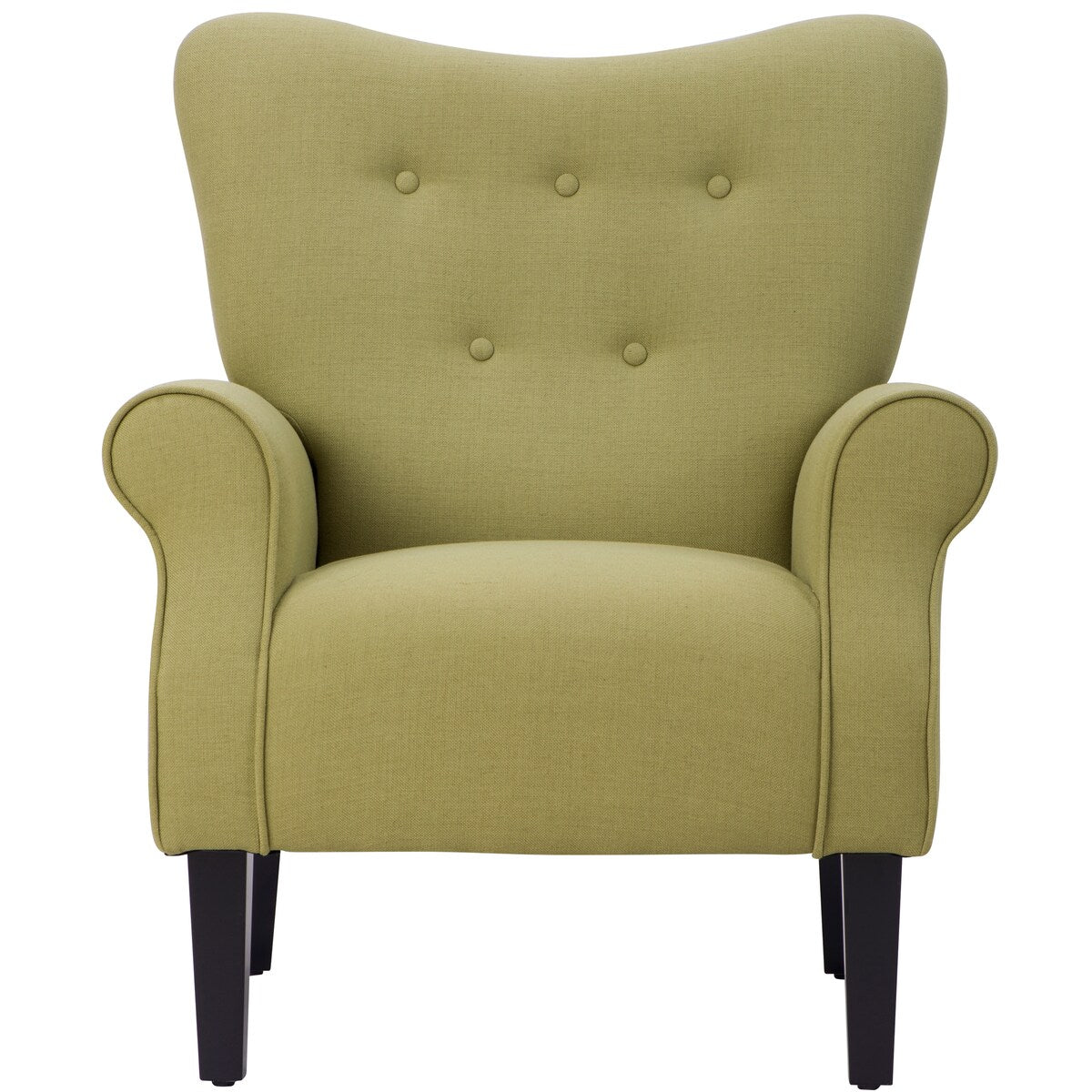 Modern Baroque Design Wing Back Accent Chair Living Room Flared-Rolled Arms Chair with Button-Tufted Back and Wooden Legs