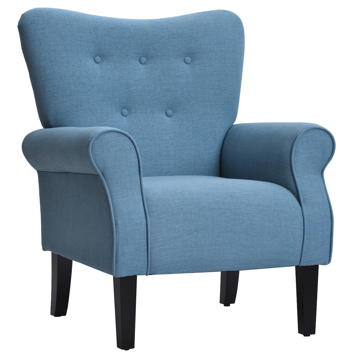 Modern Baroque Design Wing Back Accent Chair Living Room Flared-Rolled Arms Chair with Button-Tufted Back and Wooden Legs