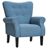 Modern Baroque Design Wing Back Accent Chair Living Room Flared-Rolled Arms Chair with Button-Tufted Back and Wooden Legs