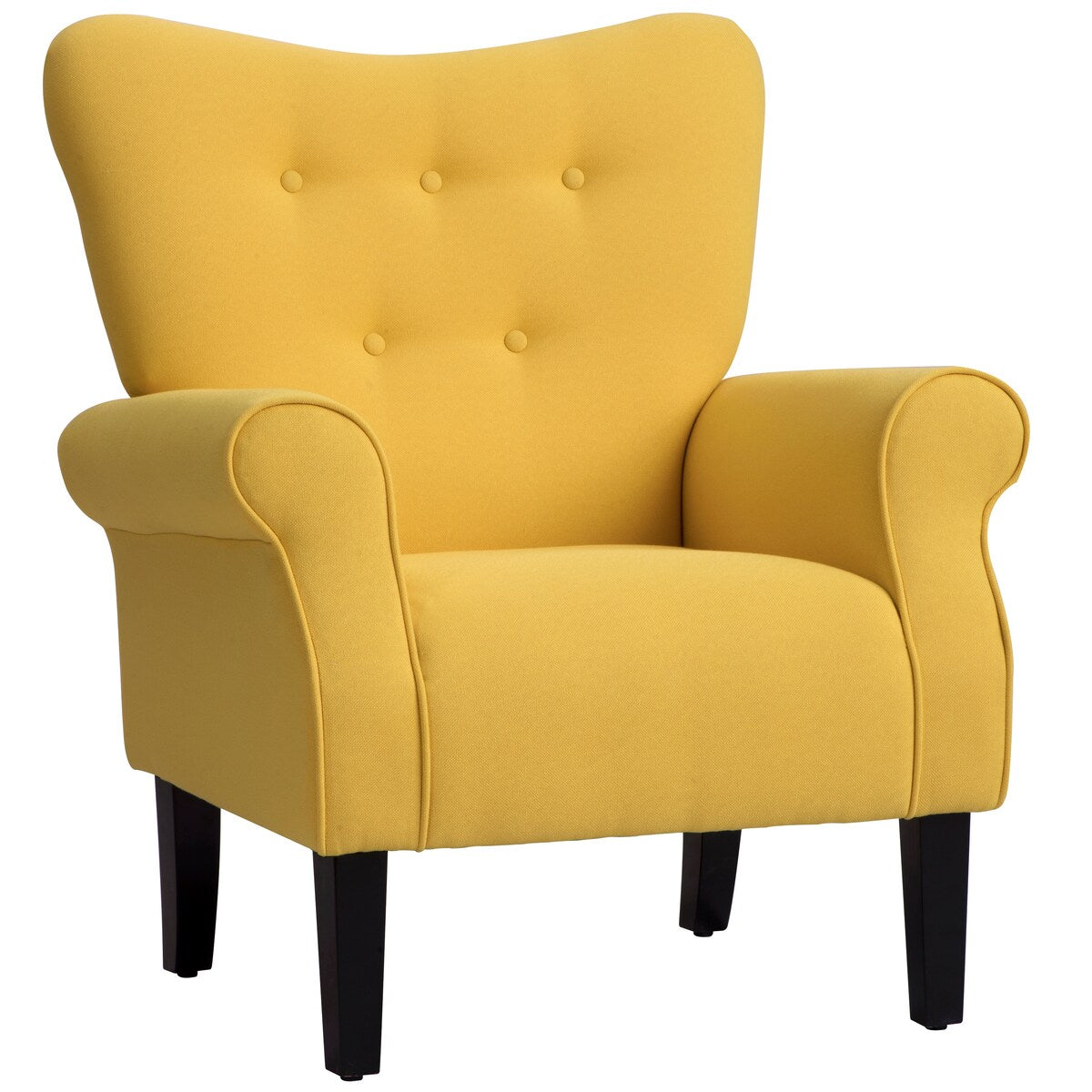 Modern Baroque Design Wing Back Accent Chair Living Room Flared-Rolled Arms Chair with Button-Tufted Back and Wooden Legs